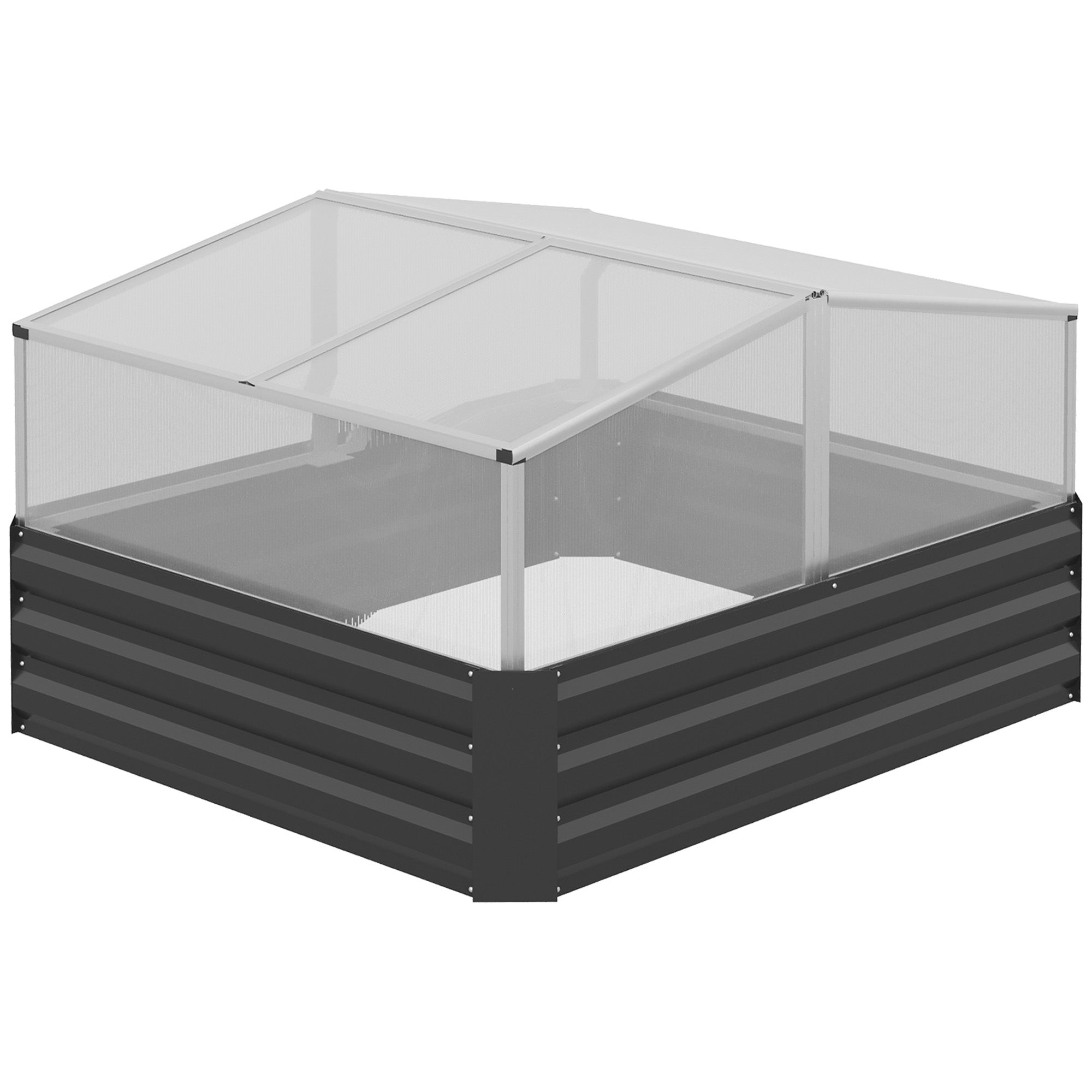 Outsunny Galvanised Raised Garden Bed with Greenhouse, Dark Grey