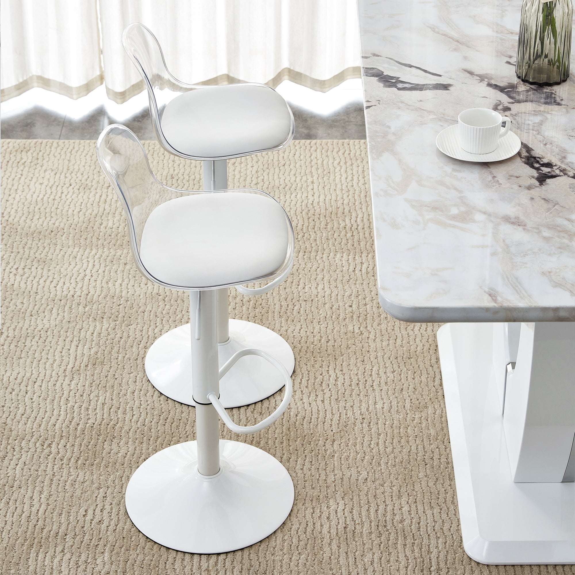 2-Pack Adjustable Beam Chair, Height Adjustable 82-104 cm, 360° Swivel, Transparent/White Metal