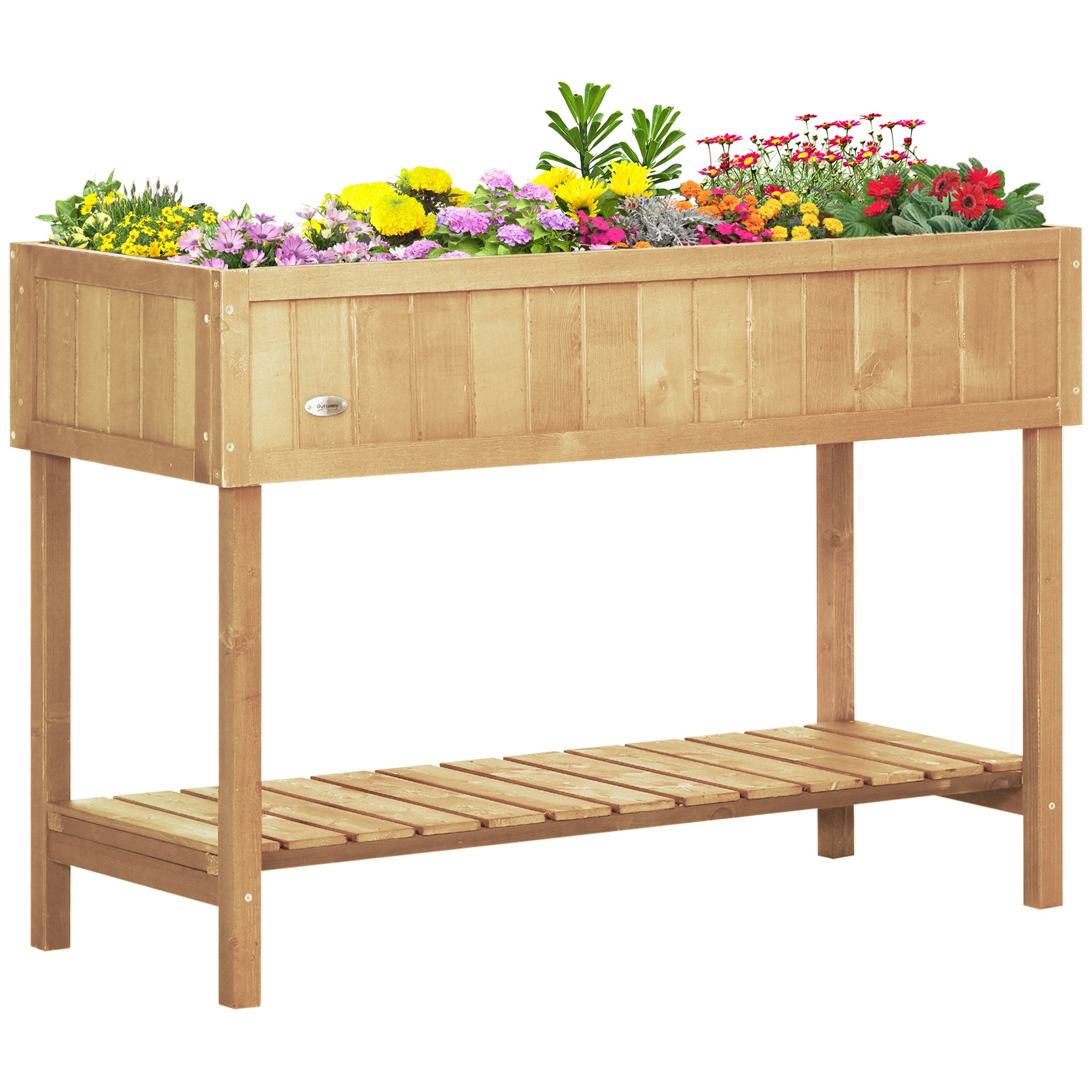 Garden Planters, Rectangular 8 Compartment Plant Stand, Wooden Oak Tone