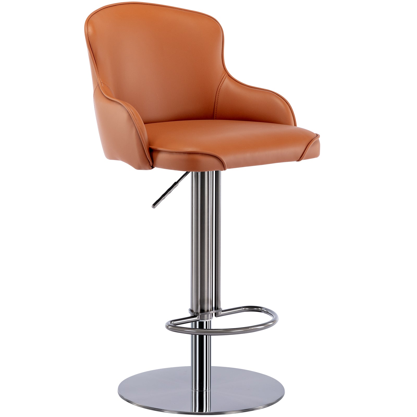 Bar Stools, Adjustable Height Swivel Chair with Backrest, Black Titanium Stainless Steel/Leather