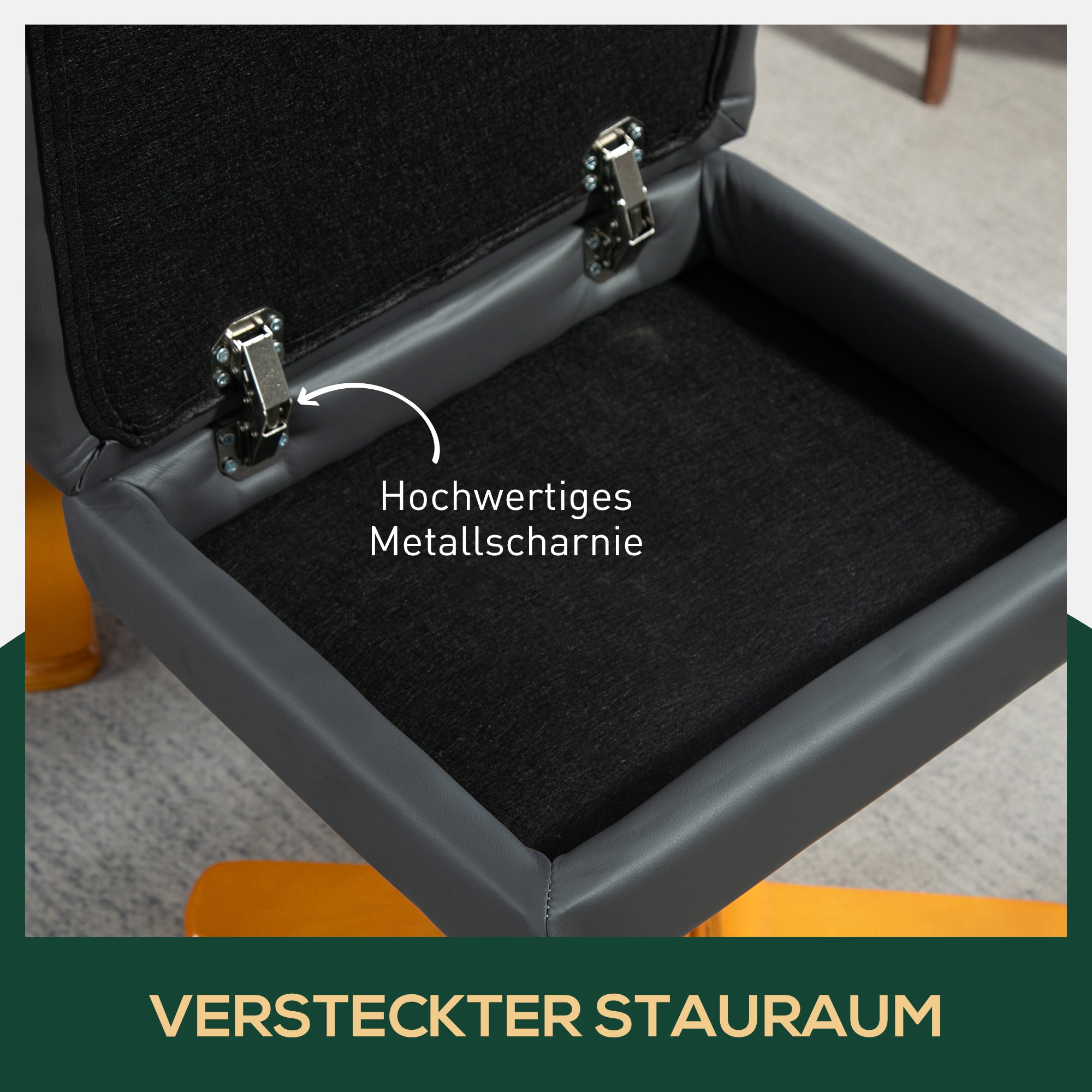 Reclining Armchair with Footstool, 360° Swivel, Storage, Faux Leather Dark Grey