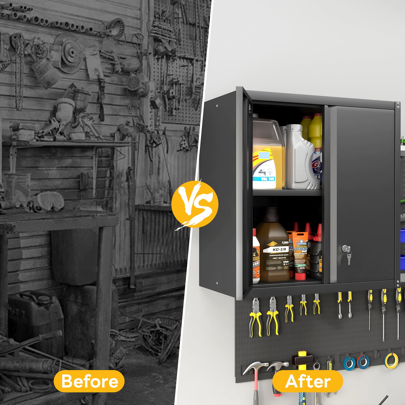 Metal Storage Cabinet 2-Door Adjustable Shelves - Steel