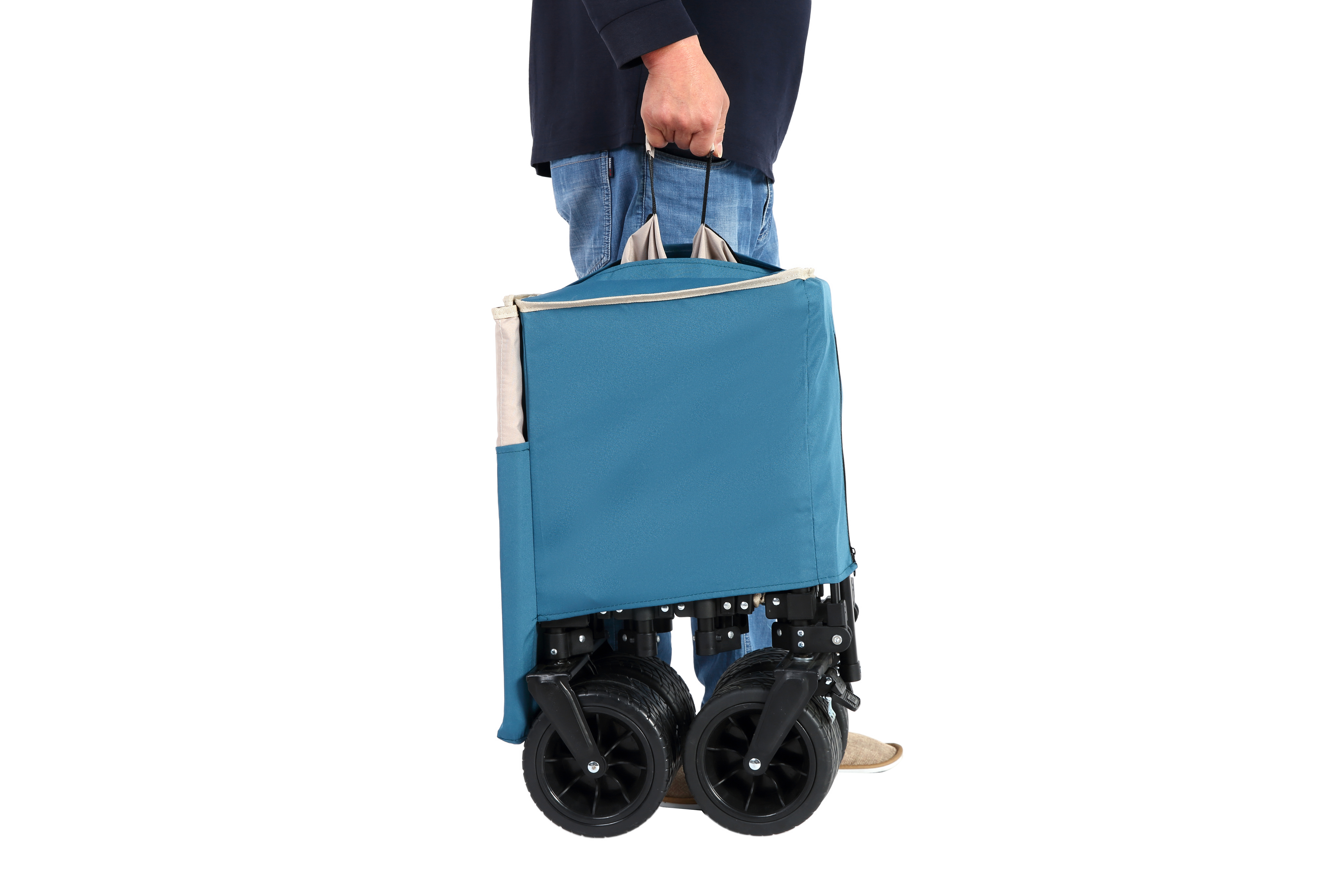 Foldable Extended Wagon, 220lbs Capacity, 300L Utility Garden Cart, All-Terrain Wheels, Blue