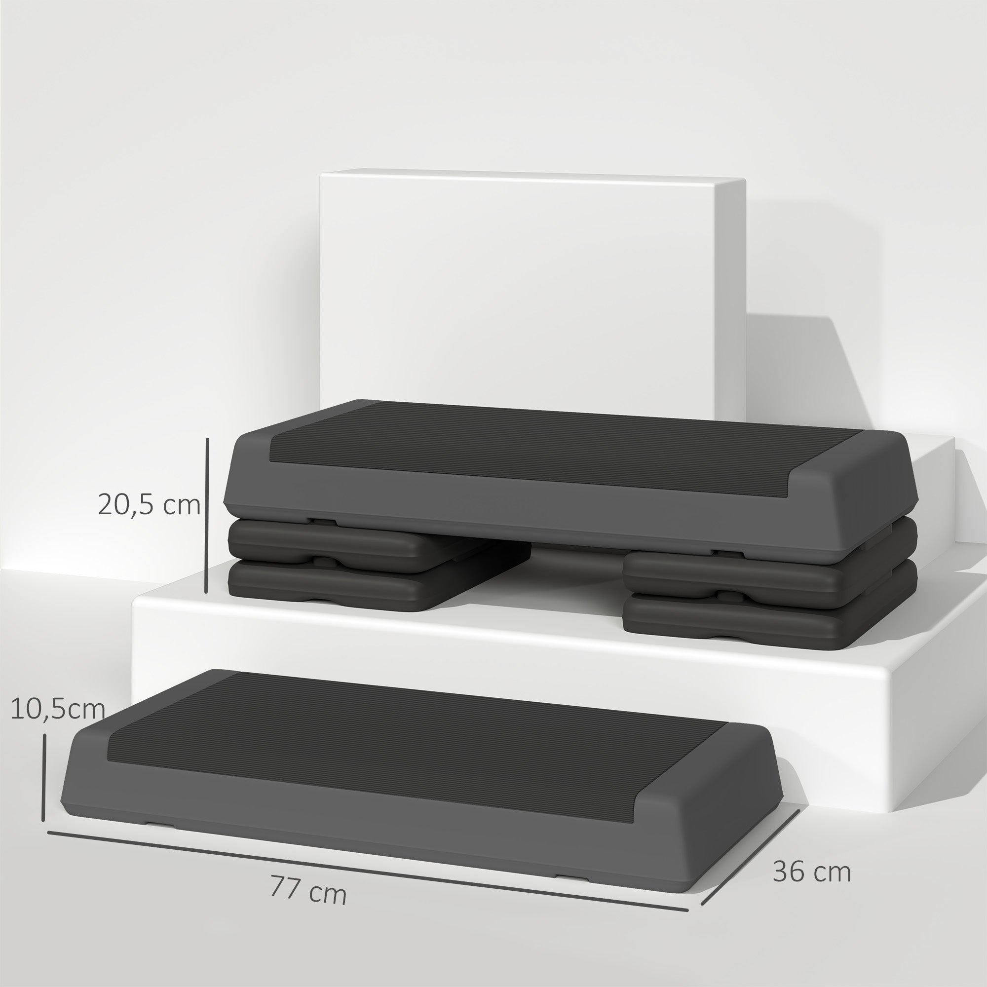 Aerobic Stepper, Height-Adjustable Non-Slip, Plastic Gray