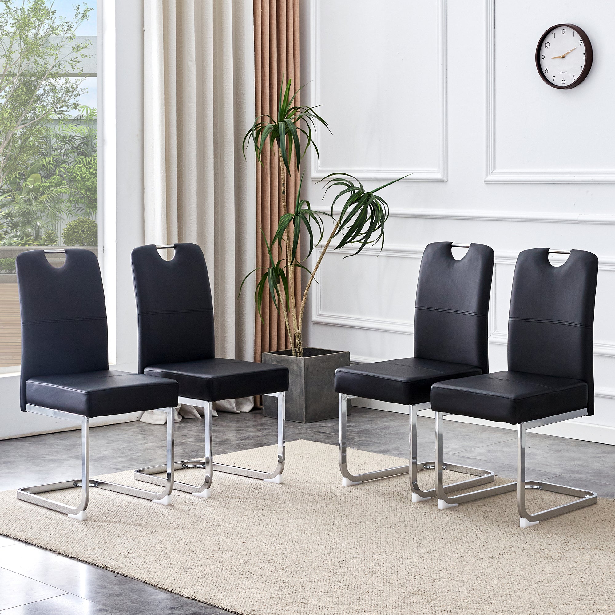 Dining Chairs, Thickened with Integrated Spring Packaging, Ergonomic Design, Black PU