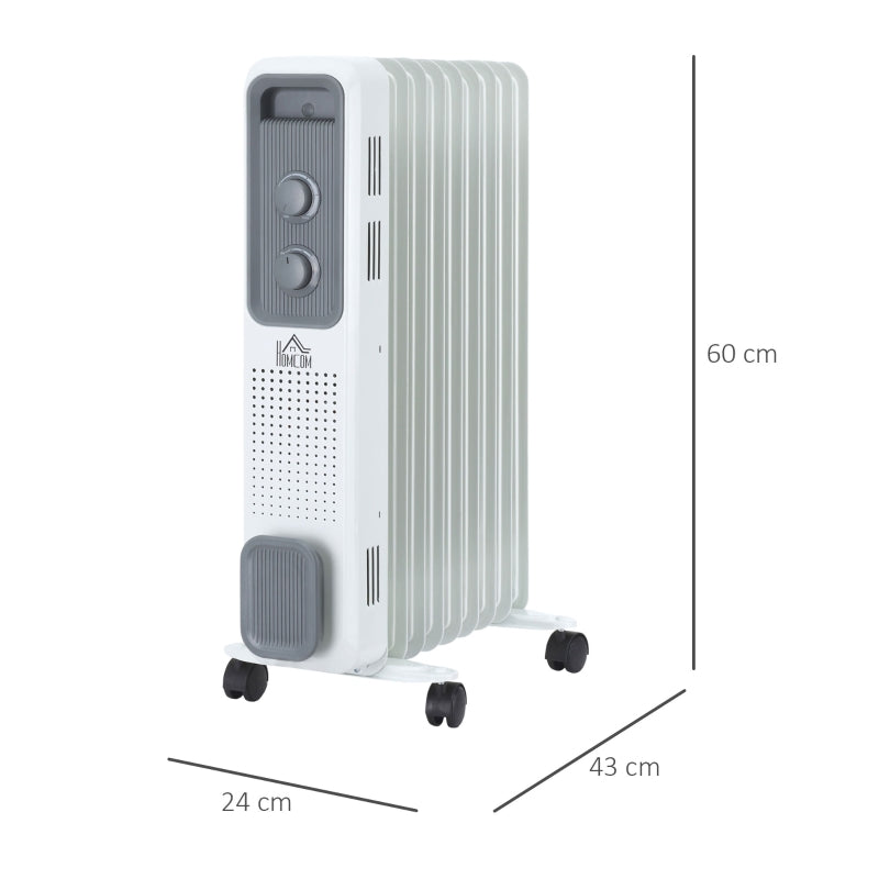 Oil Filled Radiator, 2000W 9 Fin Portable Heater 3 Settings, White