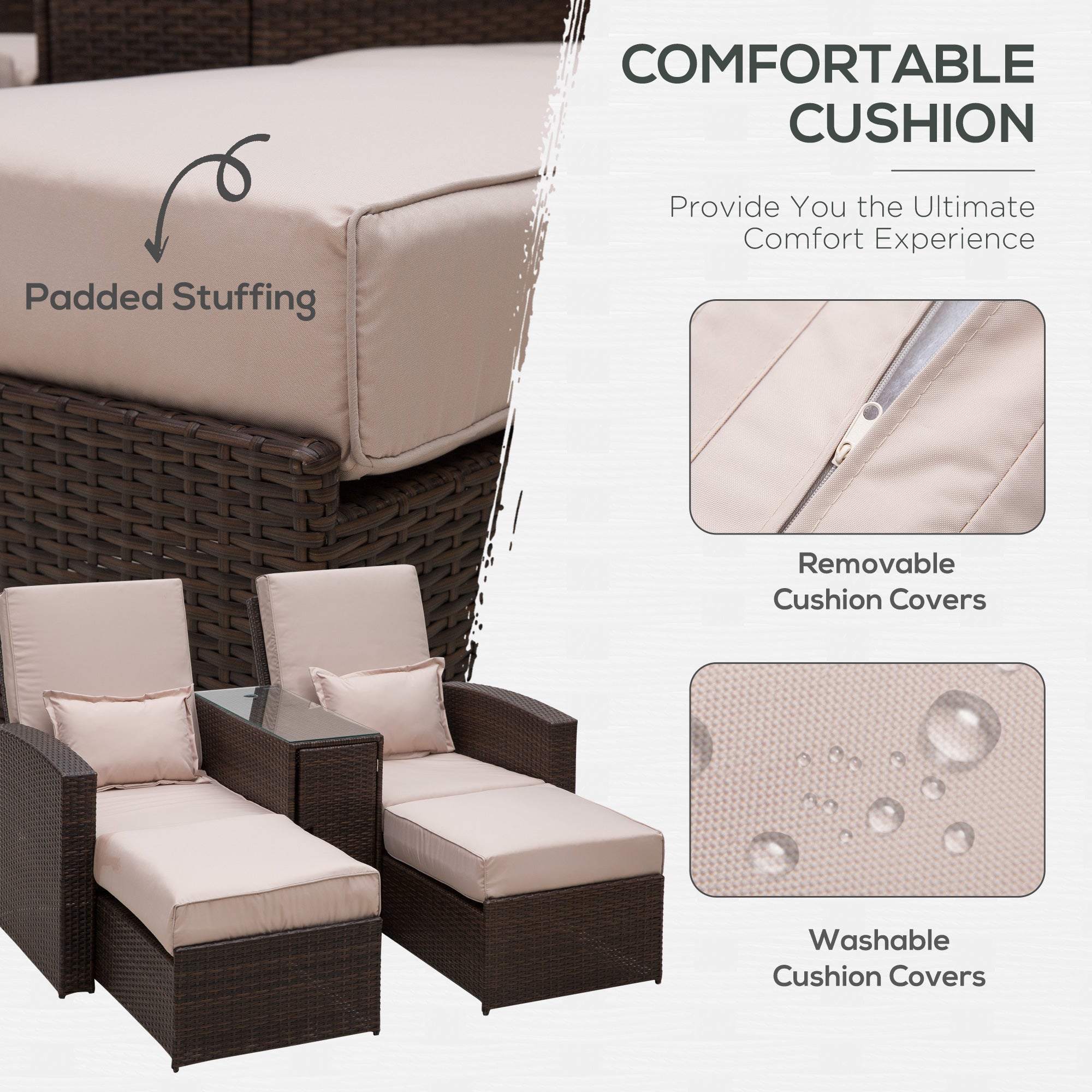 2-Seater Sofa Lounger Set, Rattan, Brown