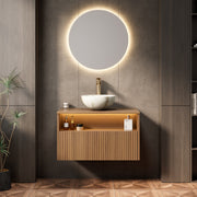 Floating Bathroom Sink with Ceramic Bowl and Sensor Light, Espresso Wood Grain