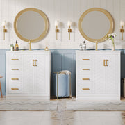 Bathroom Vanity Unit with Ceramic Sink and Side Storage Shelf, White