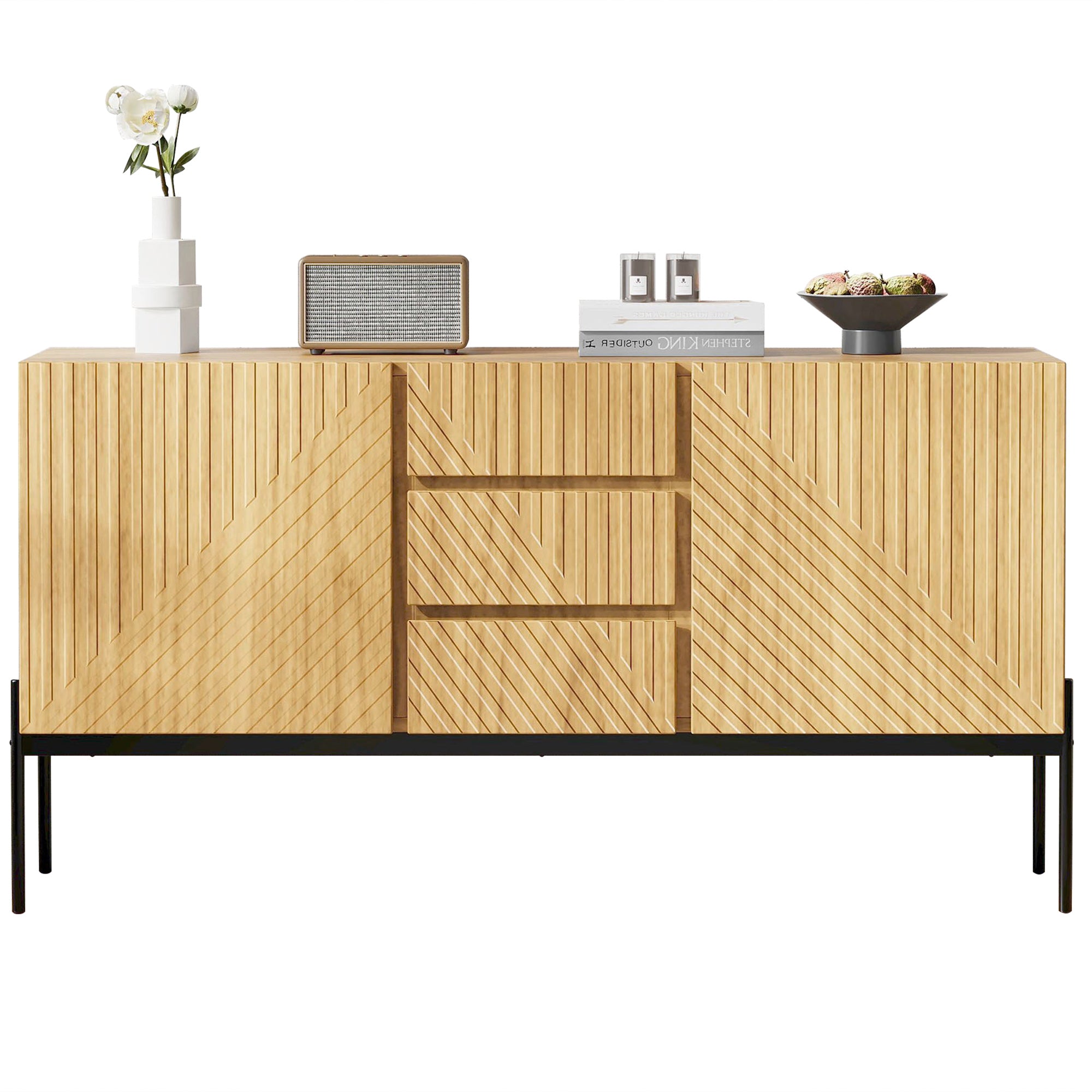 Sideboard with 2 doors and 3 drawers, metal legs