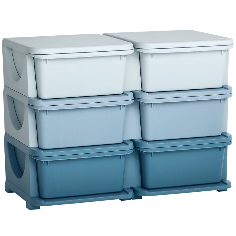 Plastic storage box, 6 drawers, toy organizer, blue