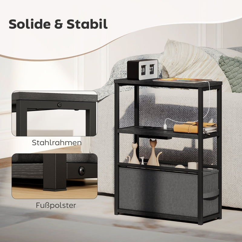 Side Table/Coffee Table with Power Strip and Shelf, for Small Spaces, 45x18x60.2cm, Black