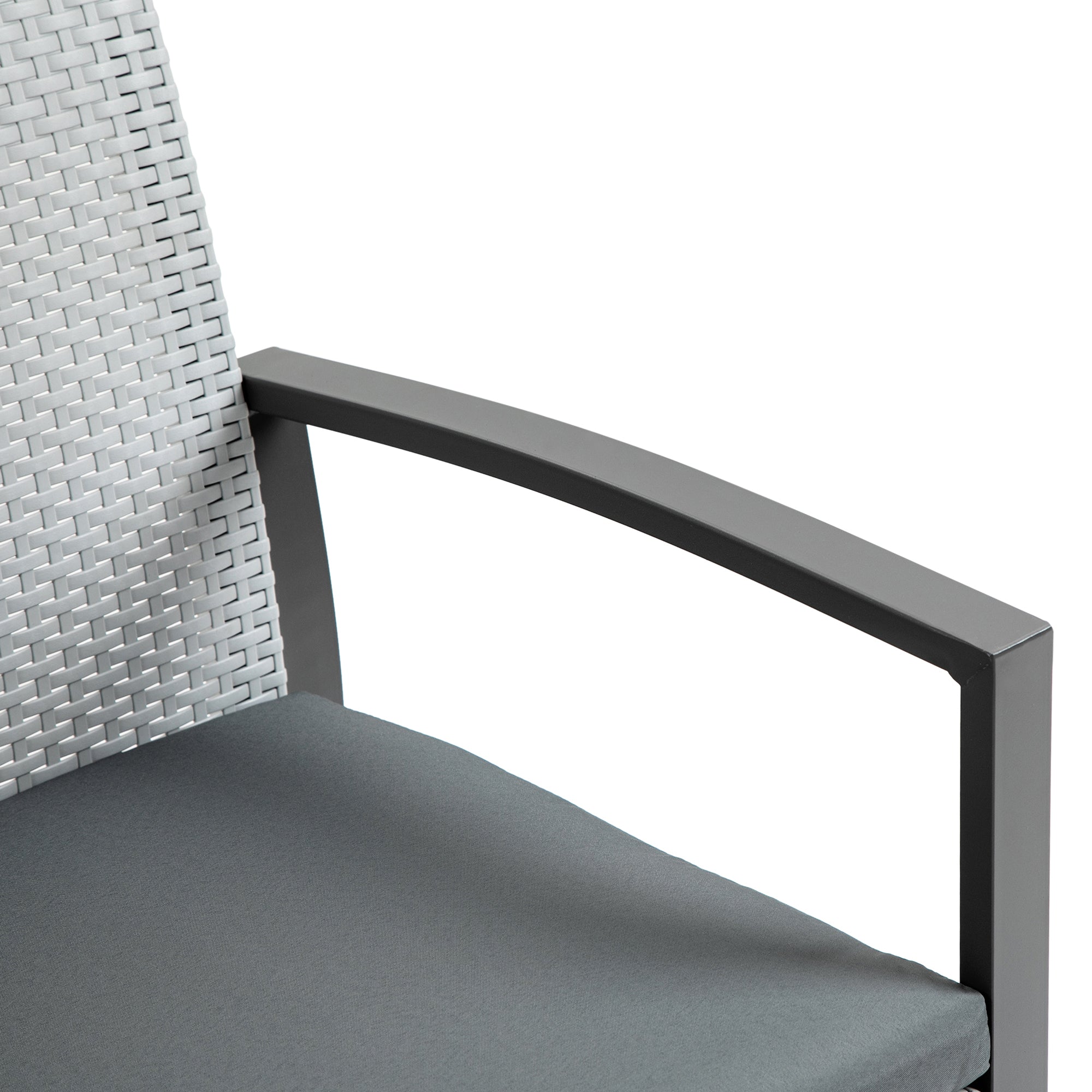 Rattan Seating Set, 3-Piece with Dining Table, Steel & Polyester, Black/Grey