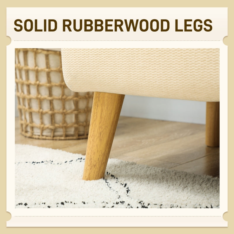 Velvet Feel 2 Seater Sofa, Small Loveseat with Wood Legs, Cream White Fabric