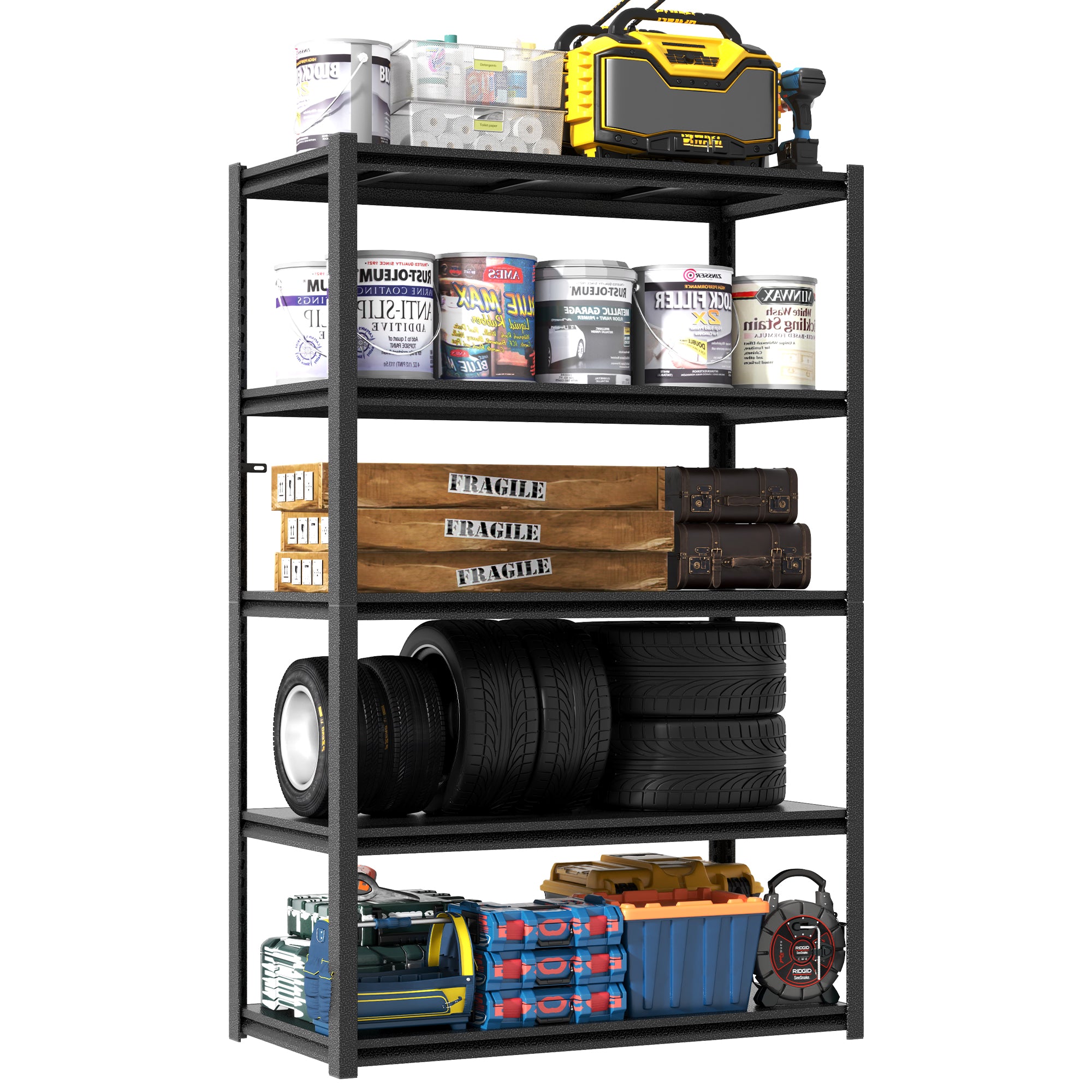 Heavy Duty Shelving Unit, 5 Shelves 650kg Load Capacity Height-Adjustable, Metal Black