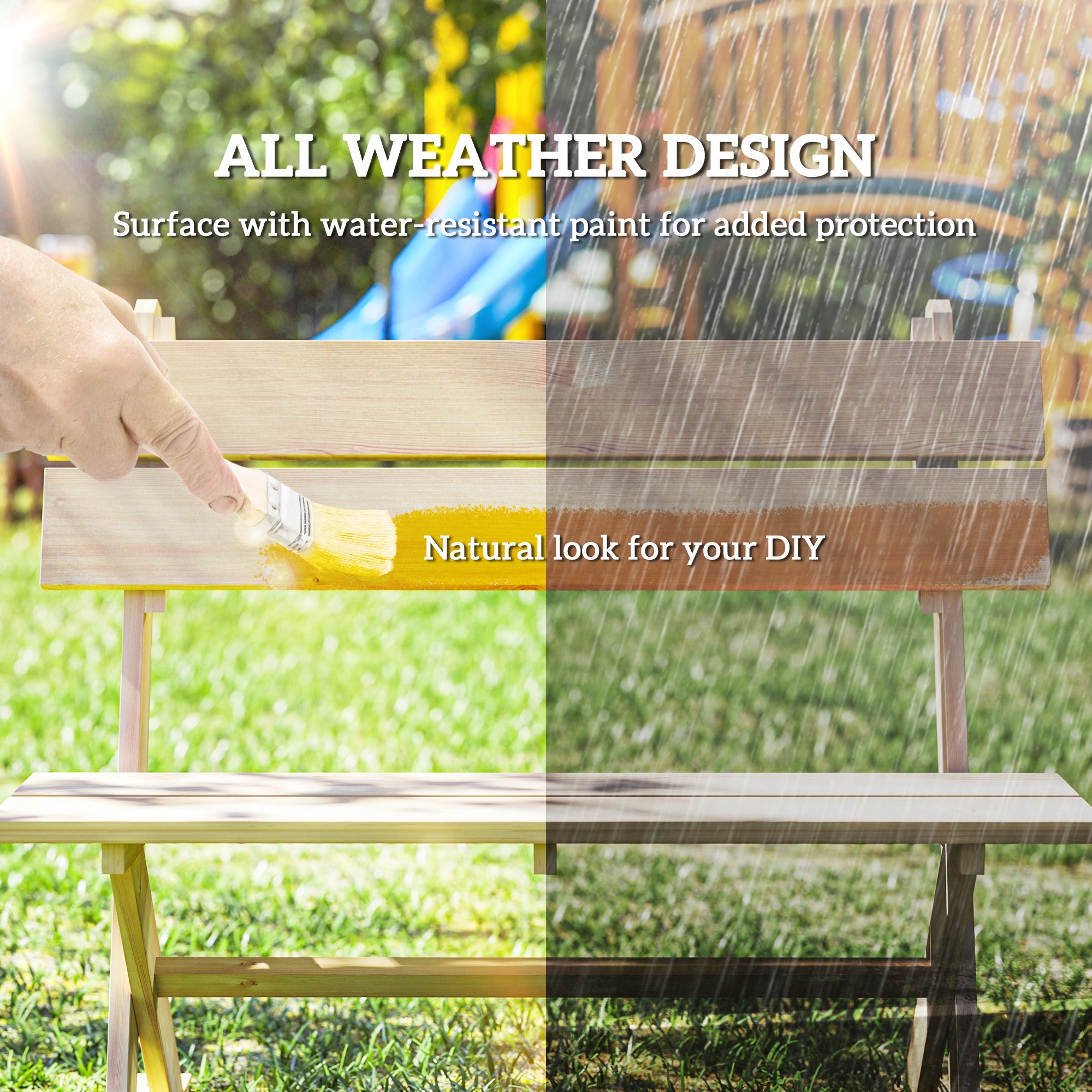 2 Seater Wooden Garden Bench, Outdoor Loveseat Slatted Seat Sloping Back, Fir Wood Natural Finish