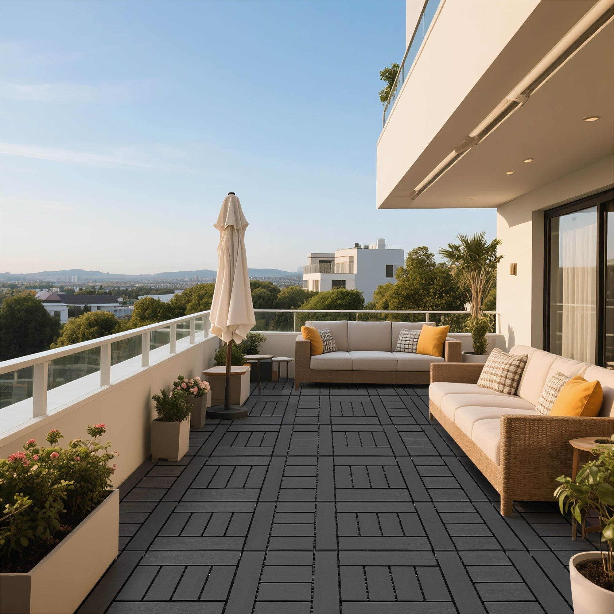 H Style 12" Patio Deck Tiles DIY Interlocking Indoor Outdoor Floor Tile 44pcs DARK GRAY