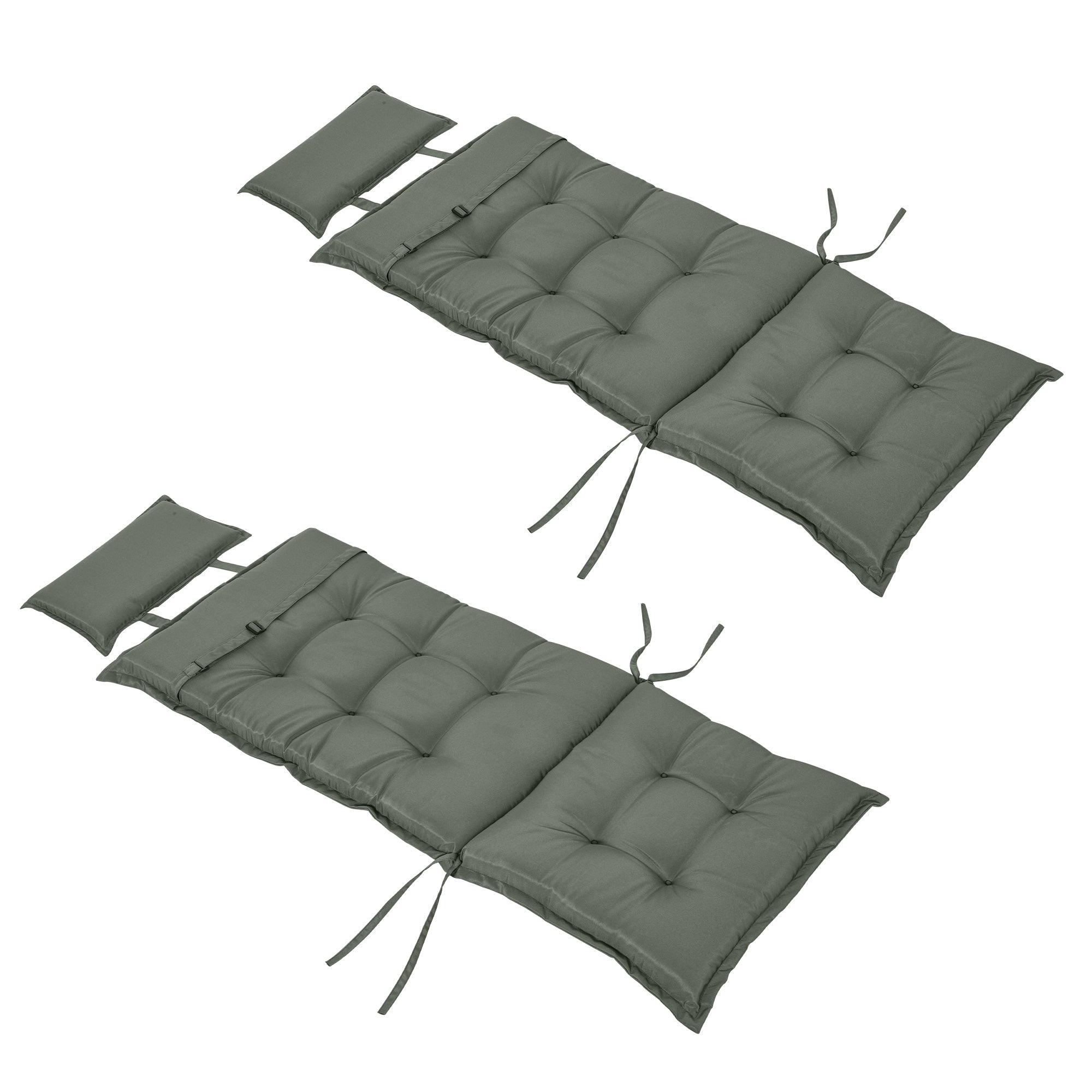 Set of 2 Outdoor Chair Cushions, High Back Padded Patio Chair with Pillow, Dark Grey