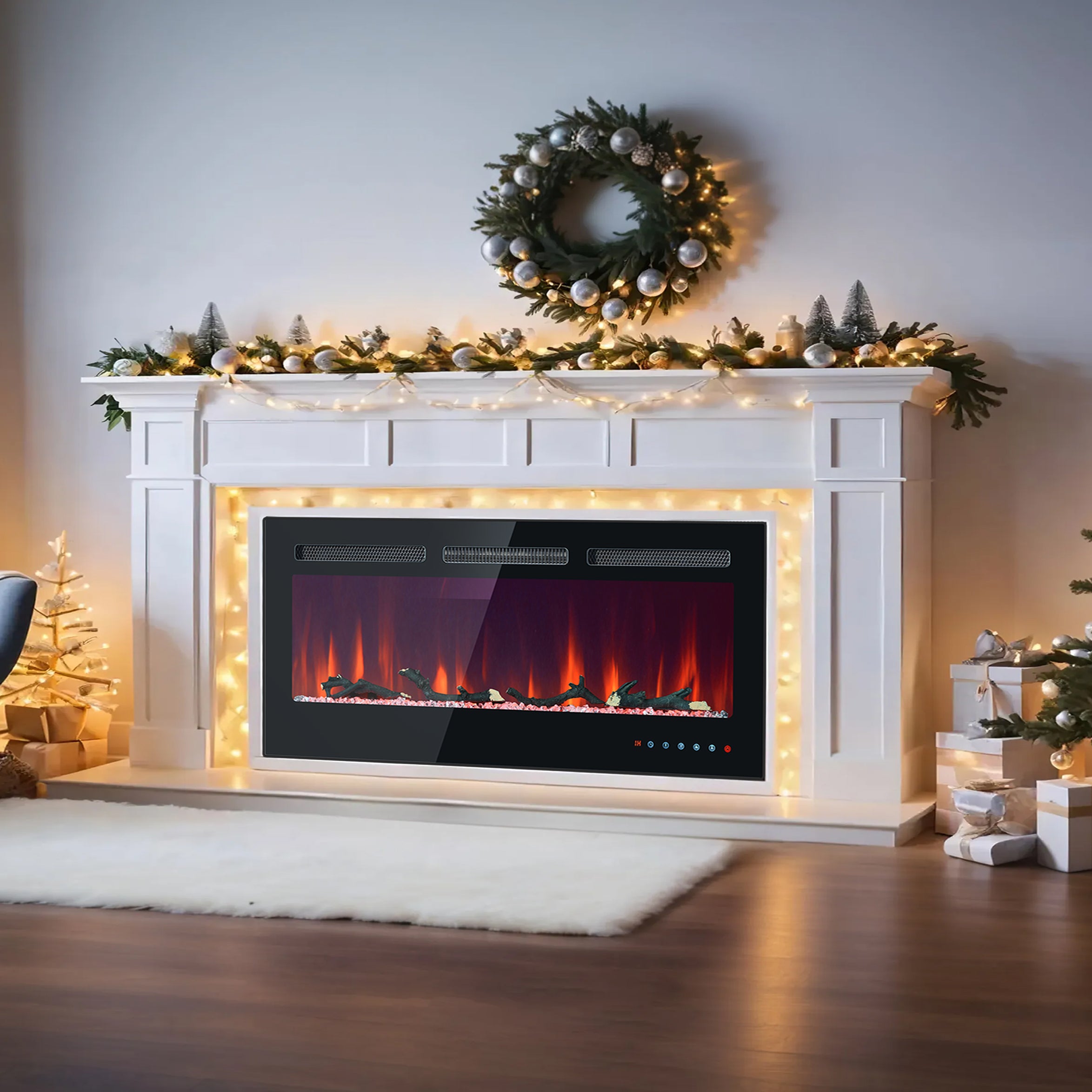 Electric Fireplace, Wall-Mounted & Built-in, 12 Flame Colors, Remote/Touch Control, 42 Inch