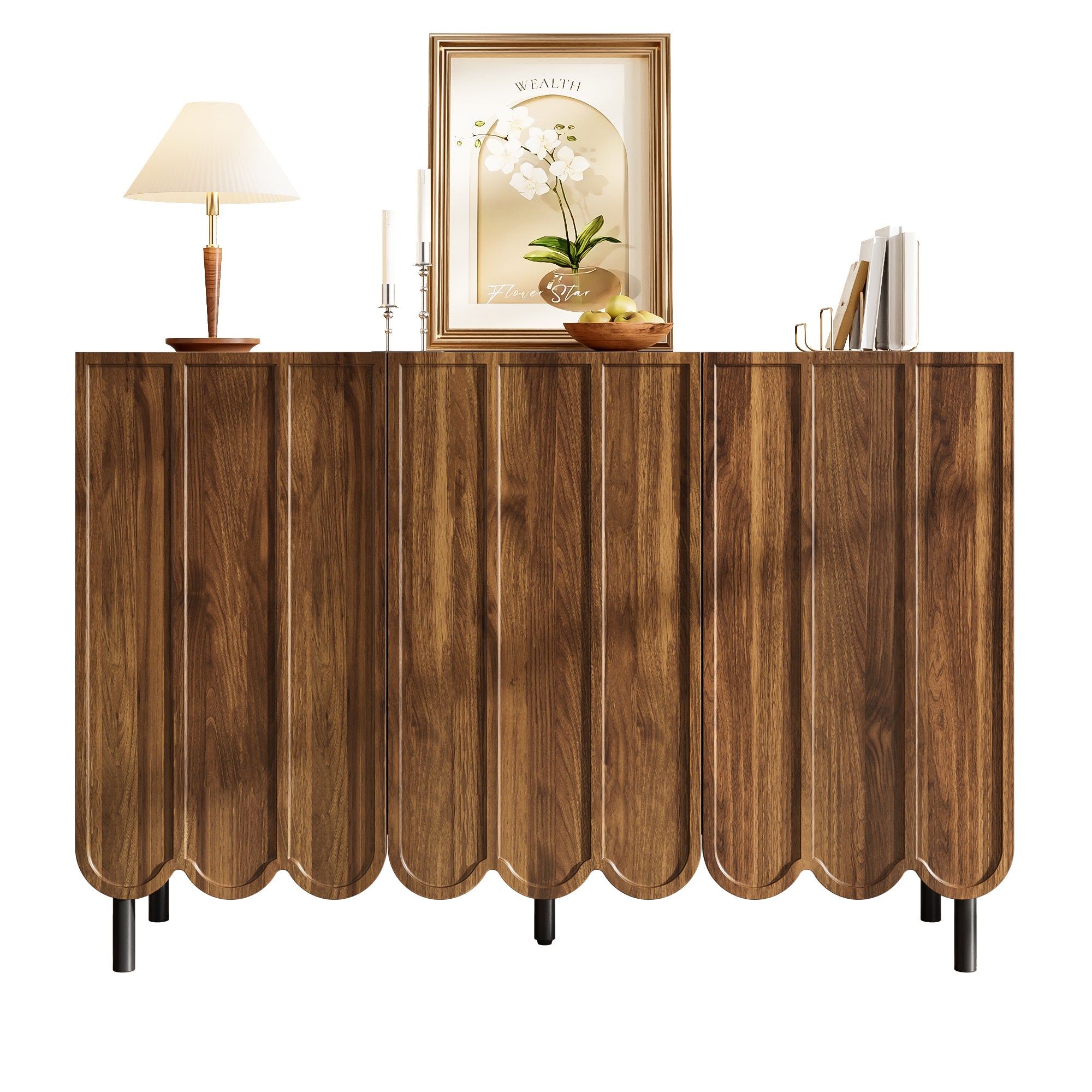 Sideboard - Wave Doors, Handleless, Adjustable Shelves, 120x35x80 cm - Wood