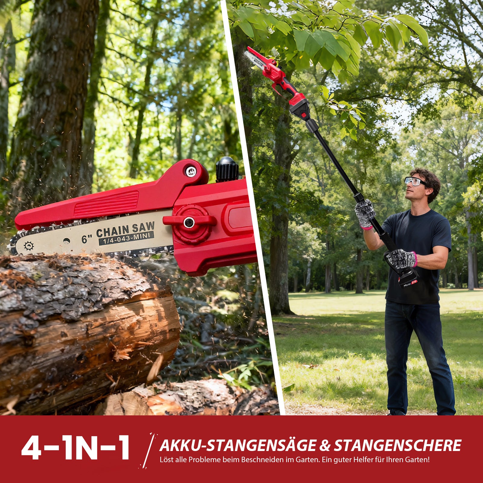 300W Cordless Pole Saw, Brushless Motor, 180° Head, Aluminum