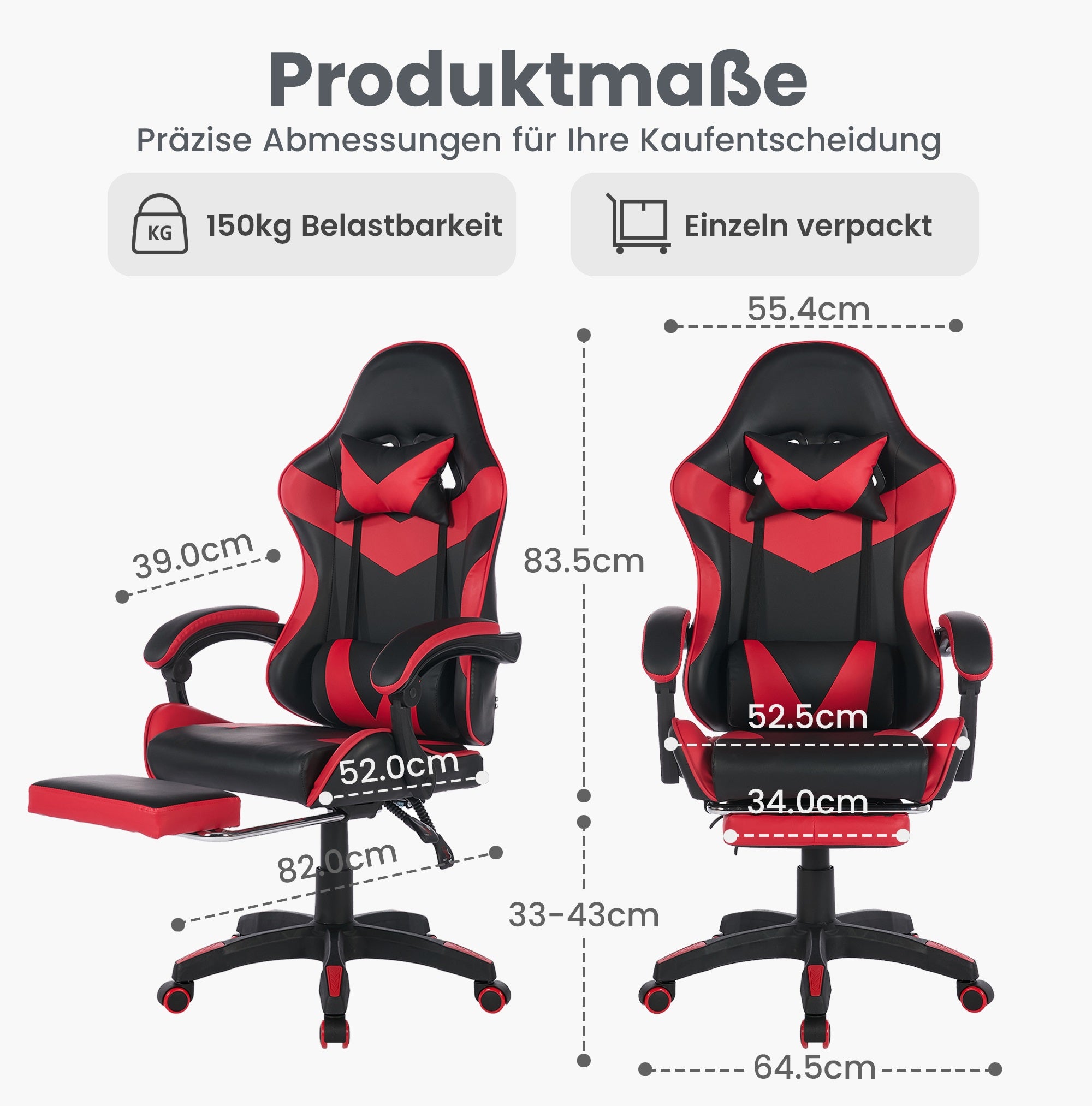 Racing Gaming Chair High-Back Ergonomic Swivel with Footrest Headrest Lumbar Support Leather Black & Red