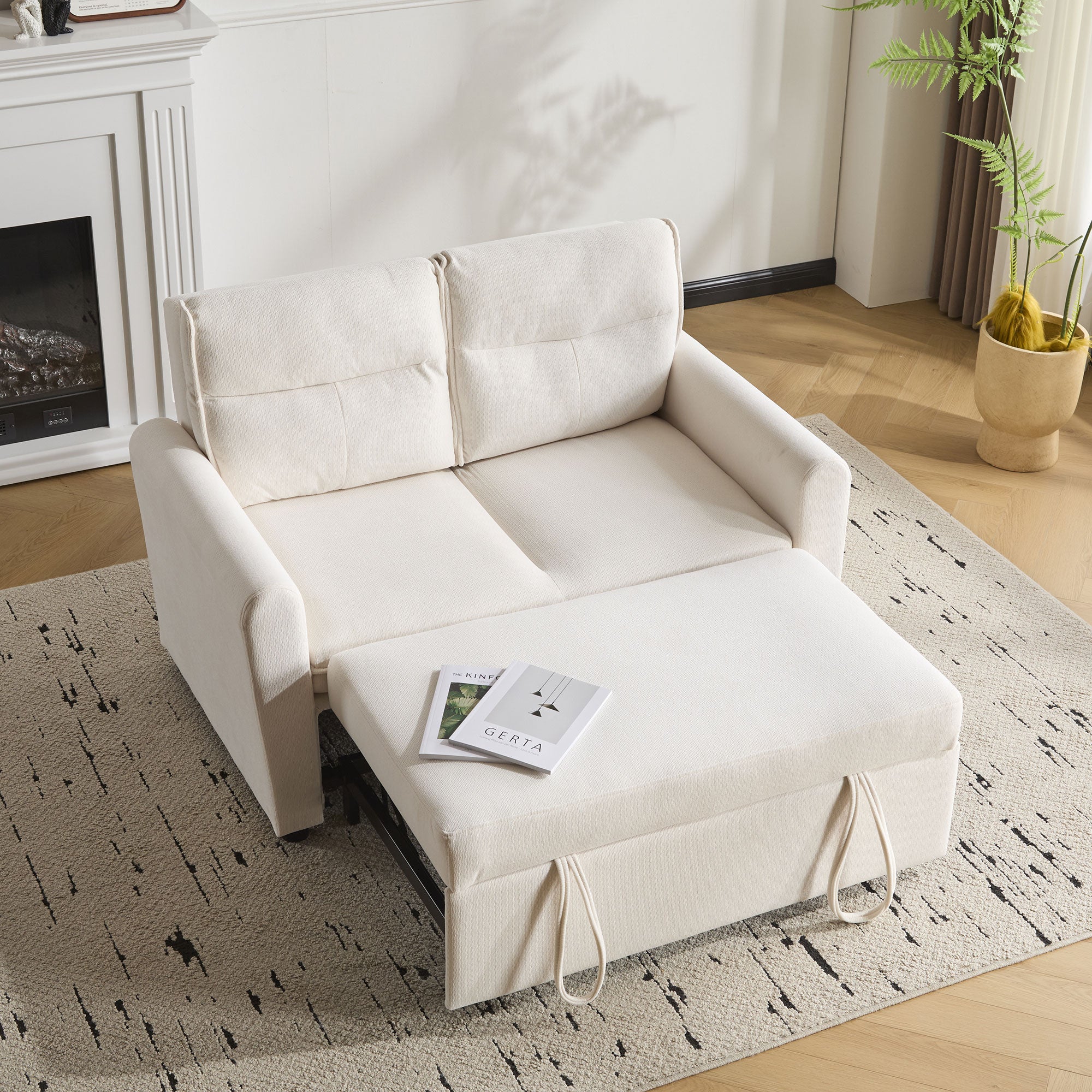 Sofa Bed, Modern 2-Seater Foldable with Pull-Out & Adjustable Backrest