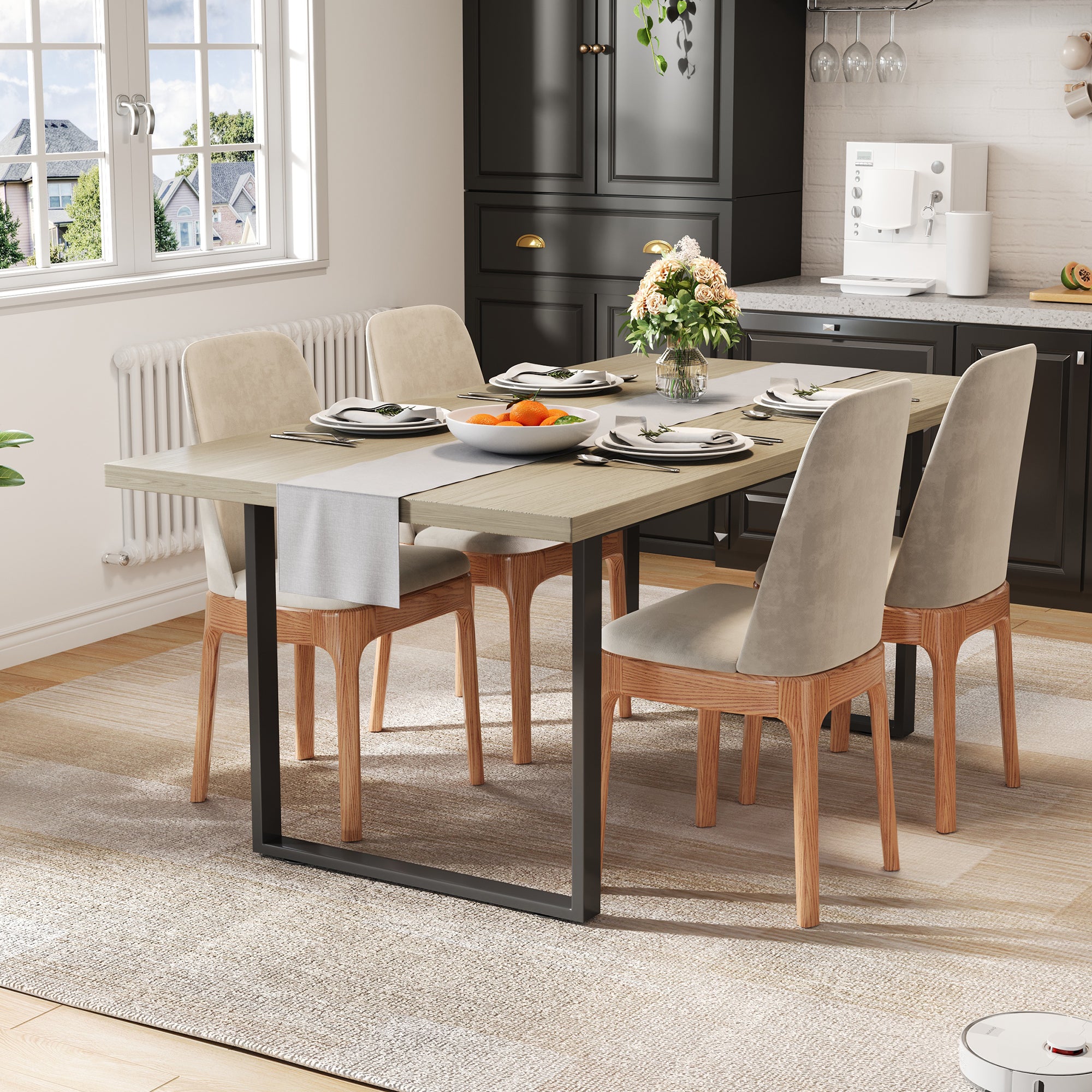 Dining Table Industrial Style 160x80cm 6-8 People Light-Colored Finish