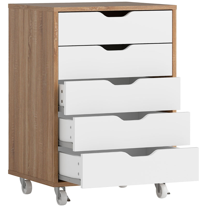 Filing Cabinet 5-Drawer Mobile Storage - Oak Brown