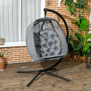 Outdoor Swing Chair, Hanging Egg Chair with Foldable Basket & Cup Holder, Dark Grey Steel