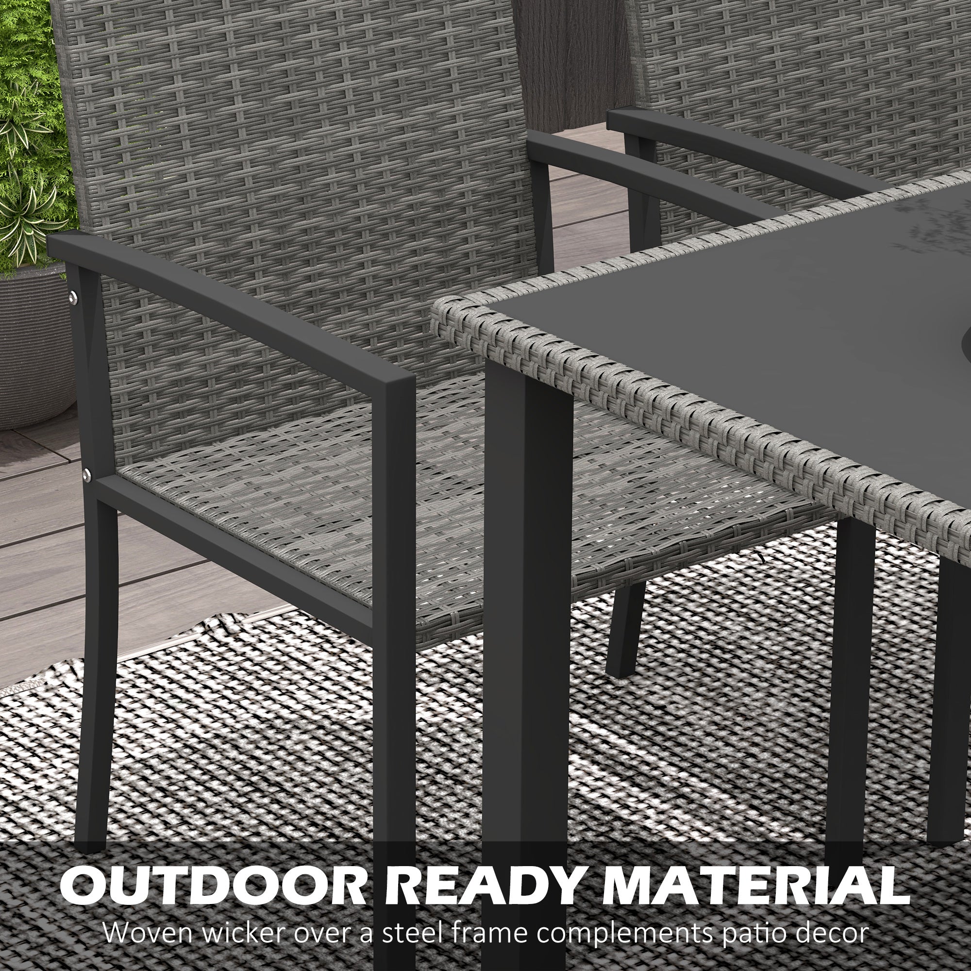 Outdoor Dining Set 5 Pieces with Tempered Glass Tabletop and 4 Chairs, Grey