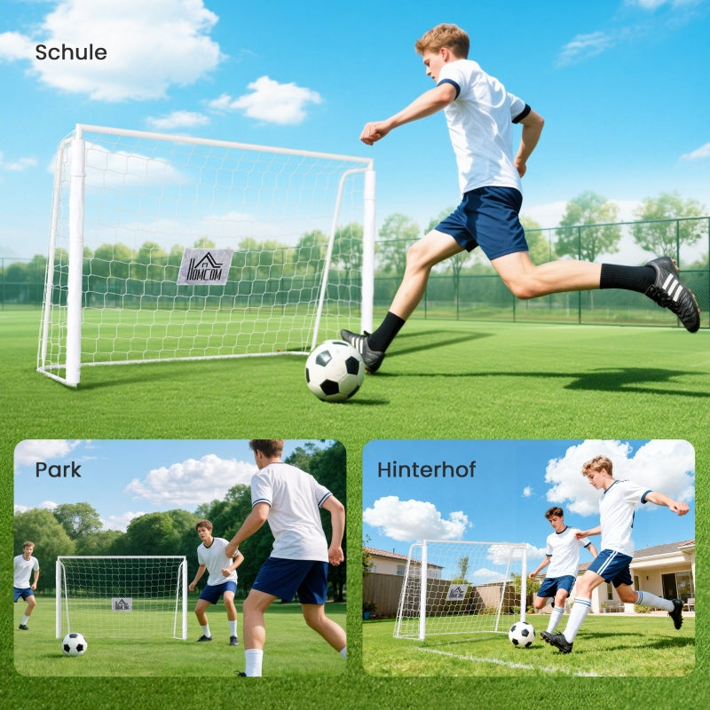 Children's Football Goal with Target Marker and Shock-Absorbing Sleeves, 186x123cm, White