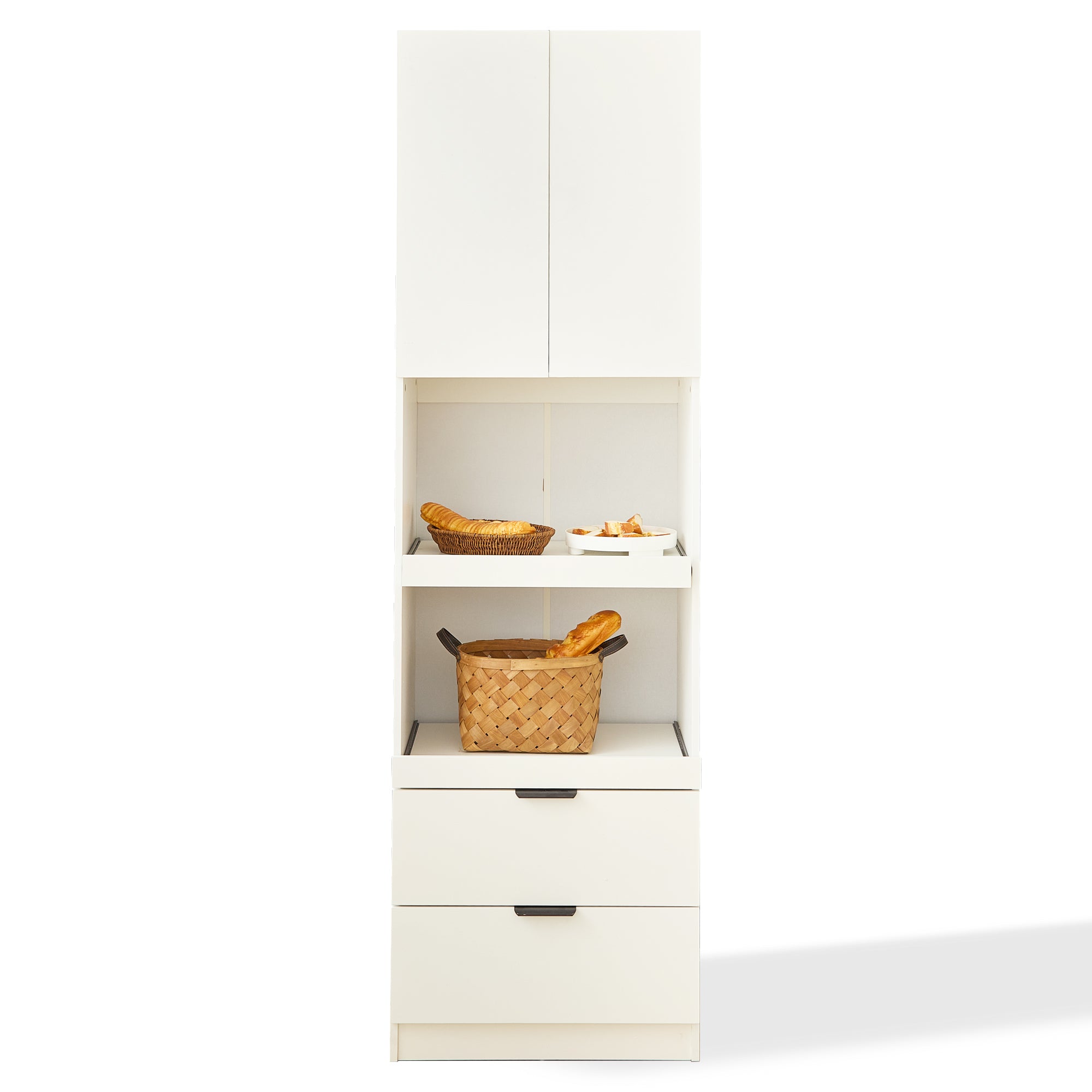 Tall Storage Cabinet 200cm High Doors Drawers Microwave Shelf - White