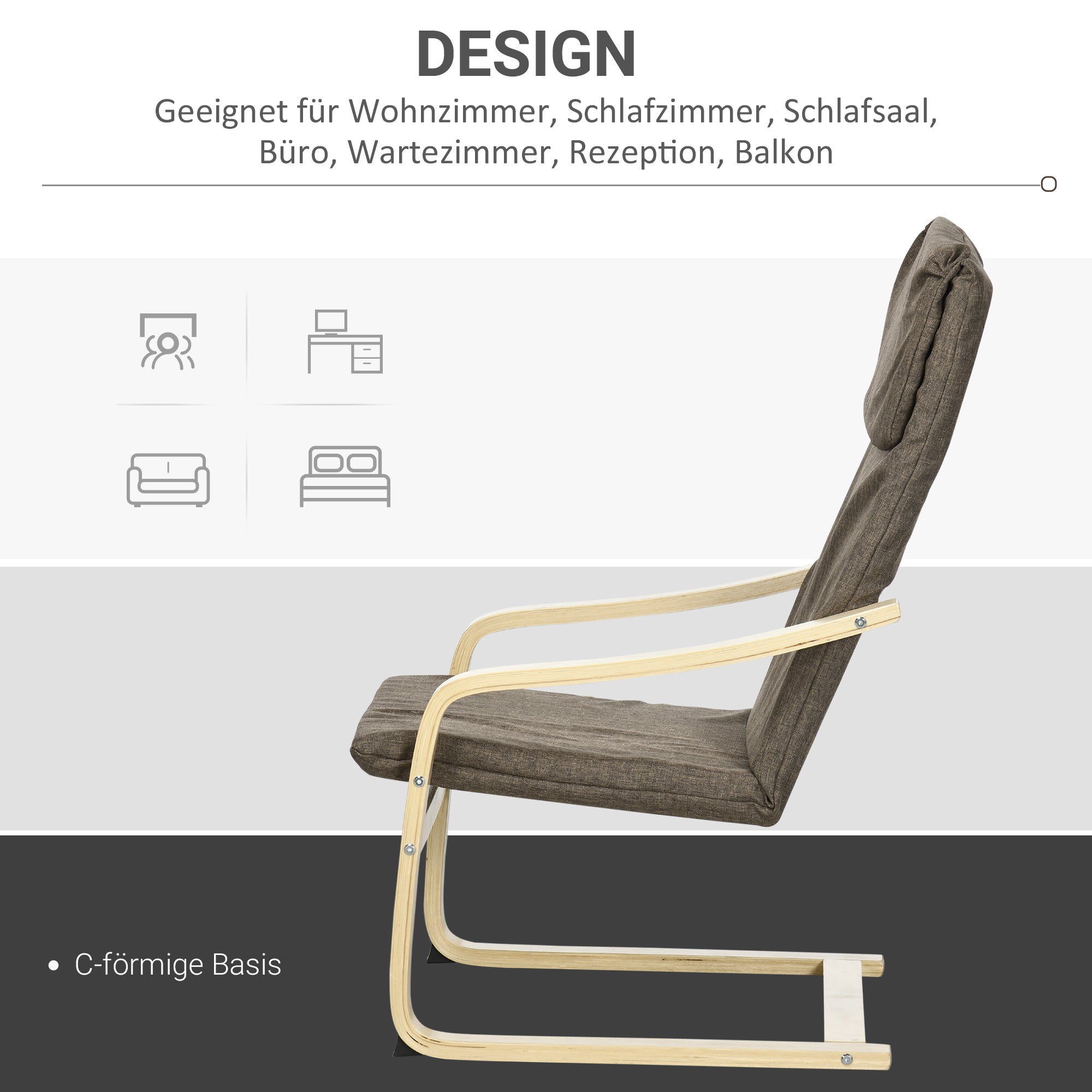 Recliner Chair, Headrest, Linen Look, Birch Wood, Brown