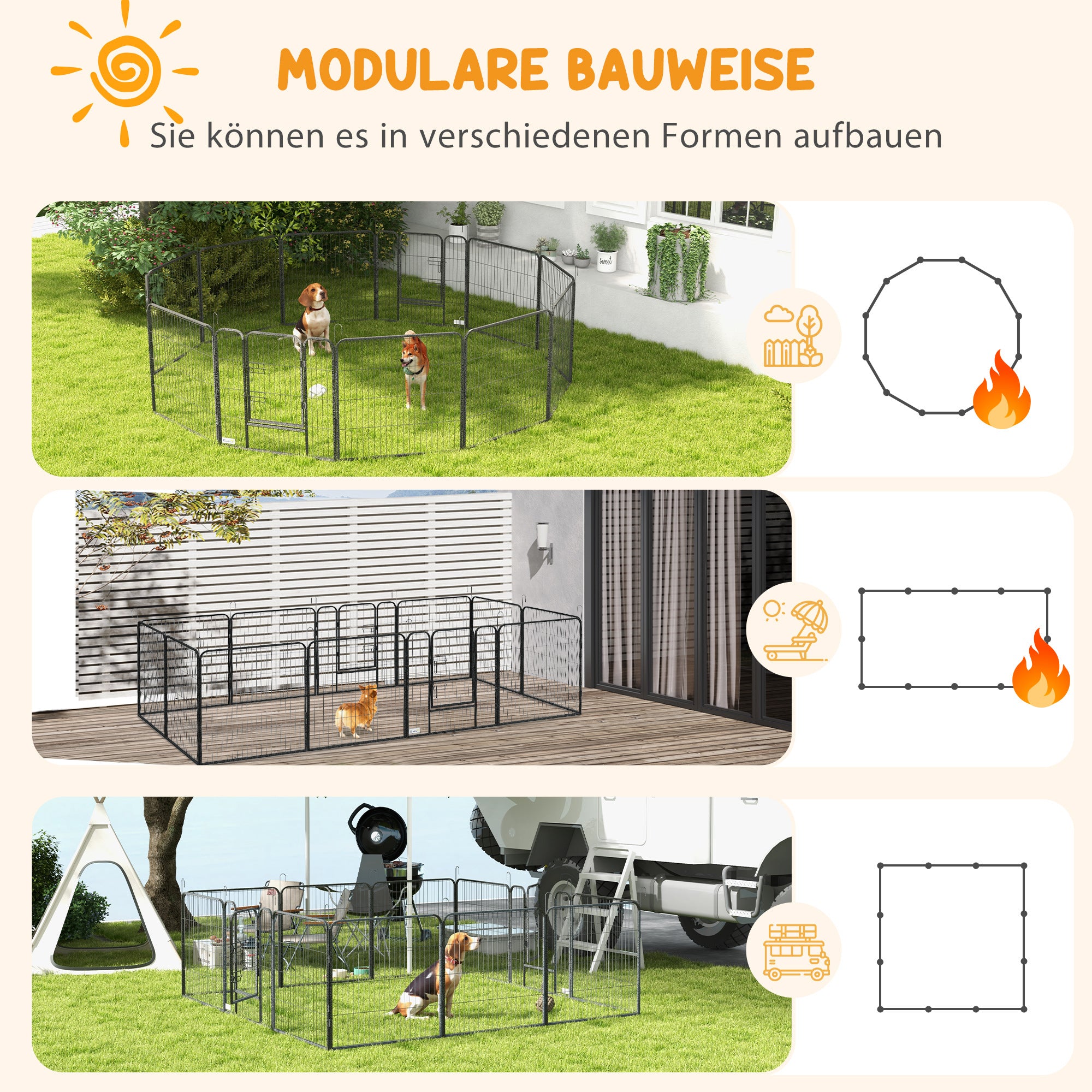 Puppy Playpen 12-Piece, 80cm High, Steel, Gray