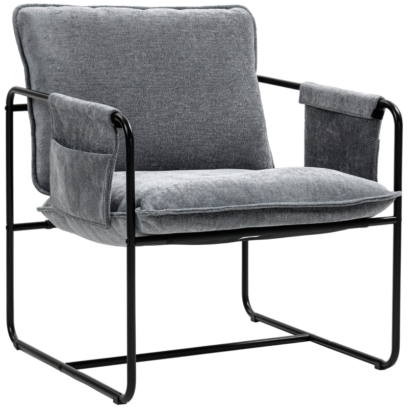 Minimal Padded Accent Chair with Pockets - Grey