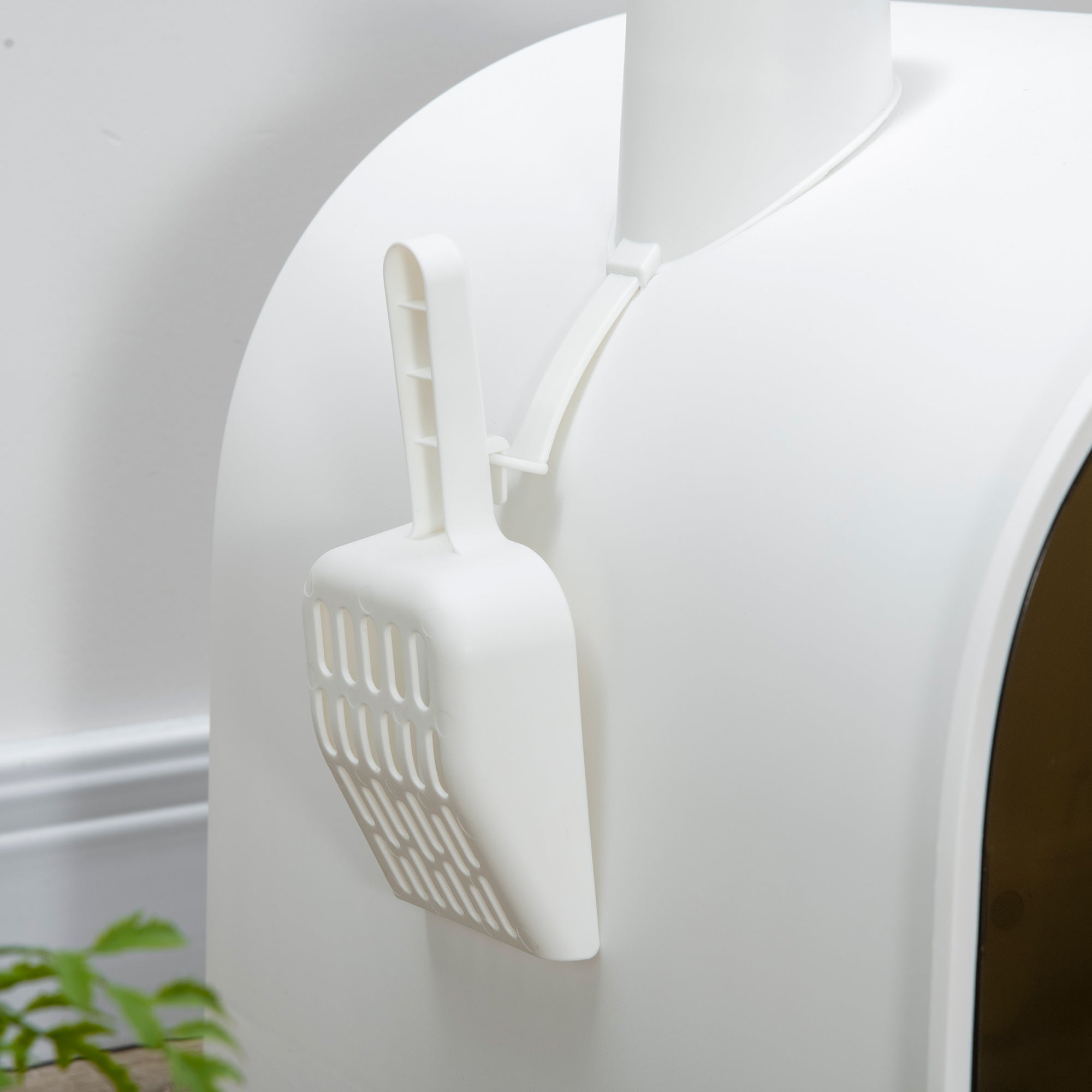 Cat Litter Box with Hood, Litter Mat, Plastic, White