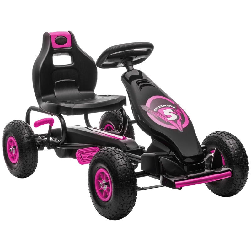 Kids Pedal Go Kart, Adjustable Seat, Inflatable Tyres - Pink