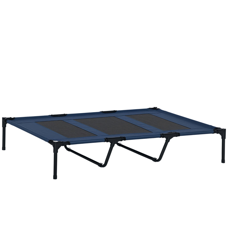 Foldable Dog Bed, Raised Outdoor Stand 122x92x23cm Blue & Black
