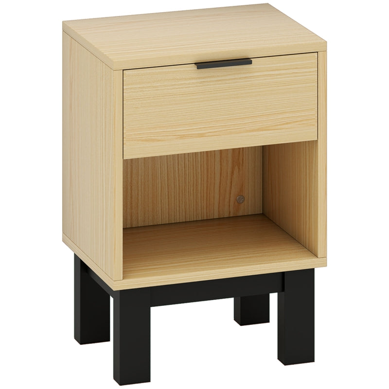 Nightstand with Drawer and Open Compartment, 35x26x50 cm, Oak