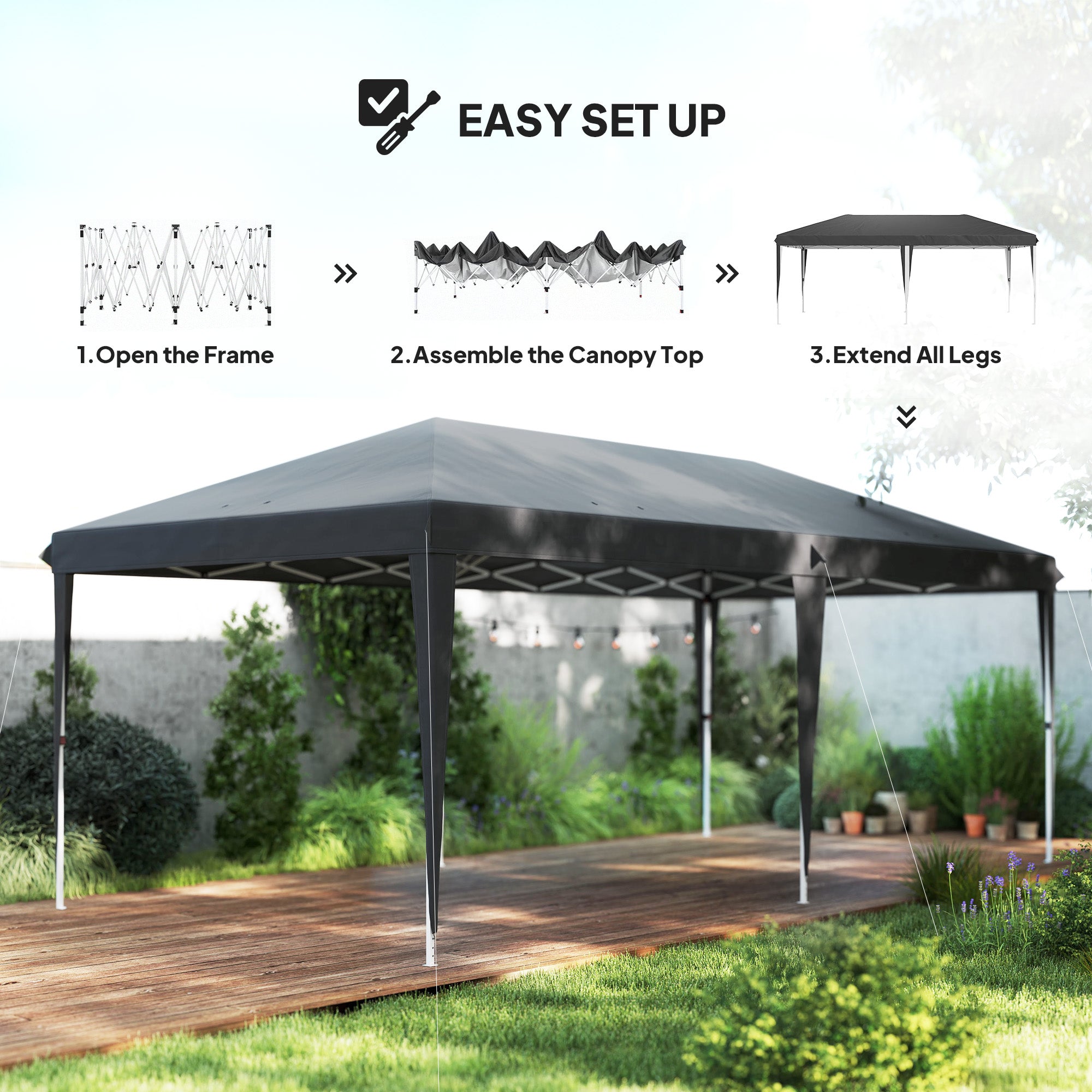 Pop-Up Gazebo 6 x 3m Steel Frame, Grey