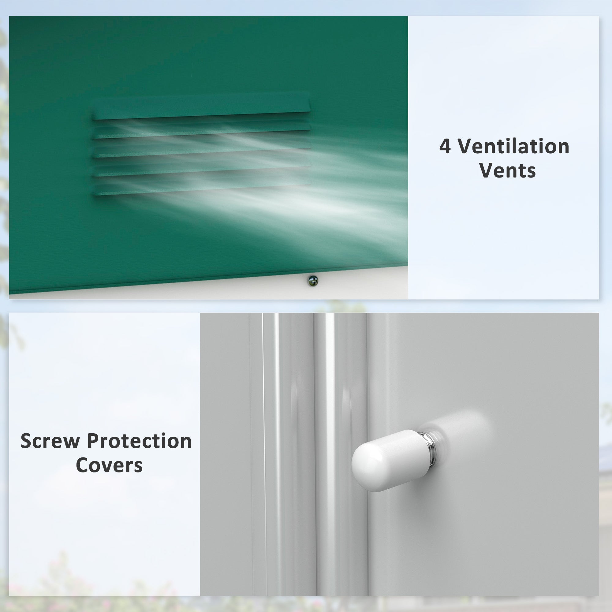 Garden Storage Shed 6.5ft x 3.5ft Double Doors 4 Vents Metal Green