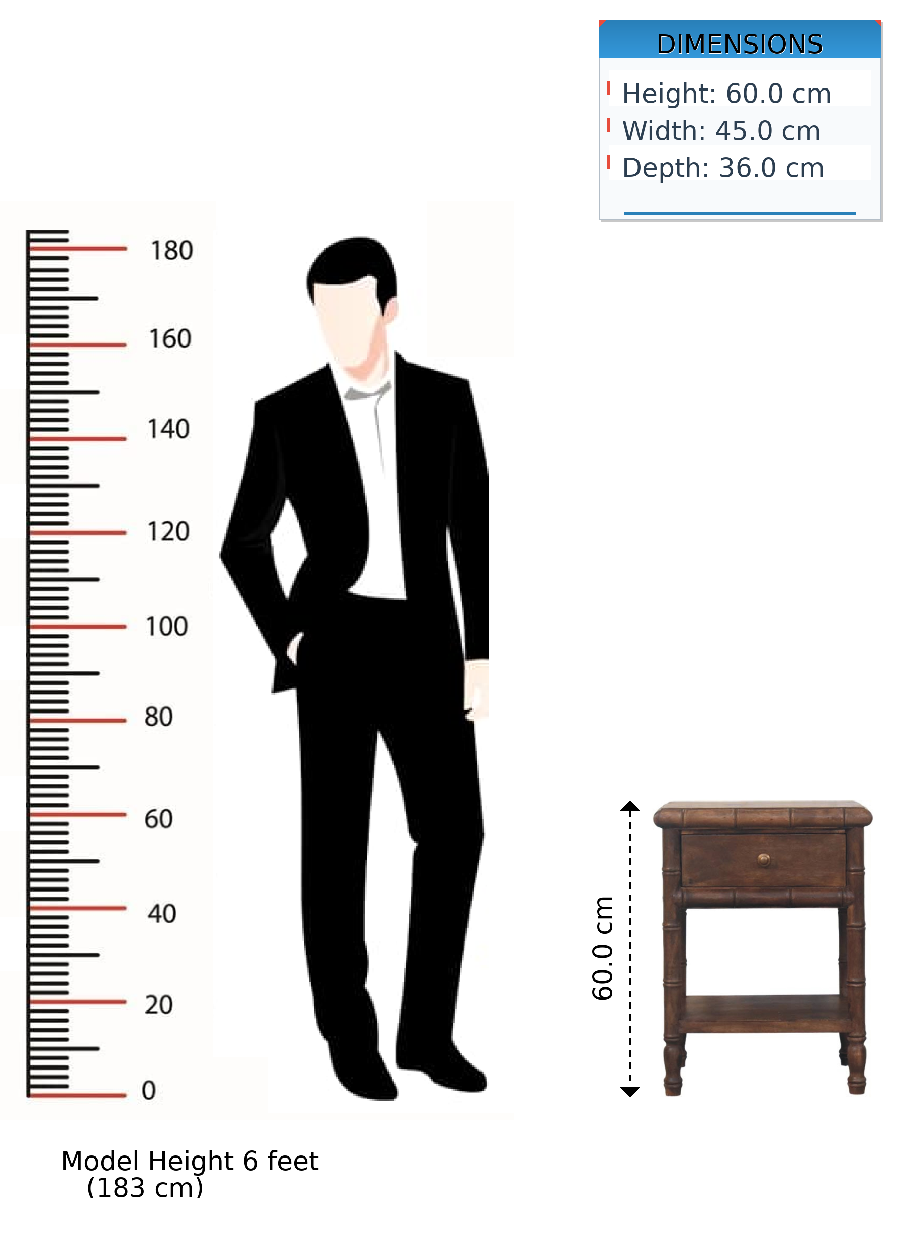 Bedside Table with 1 Drawer & 1 Open Slot, Solid Wood Bamboo, Brown