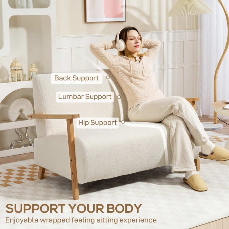 Small Sofa Settee, 2 Seater, Sherpa Fabric Cream White