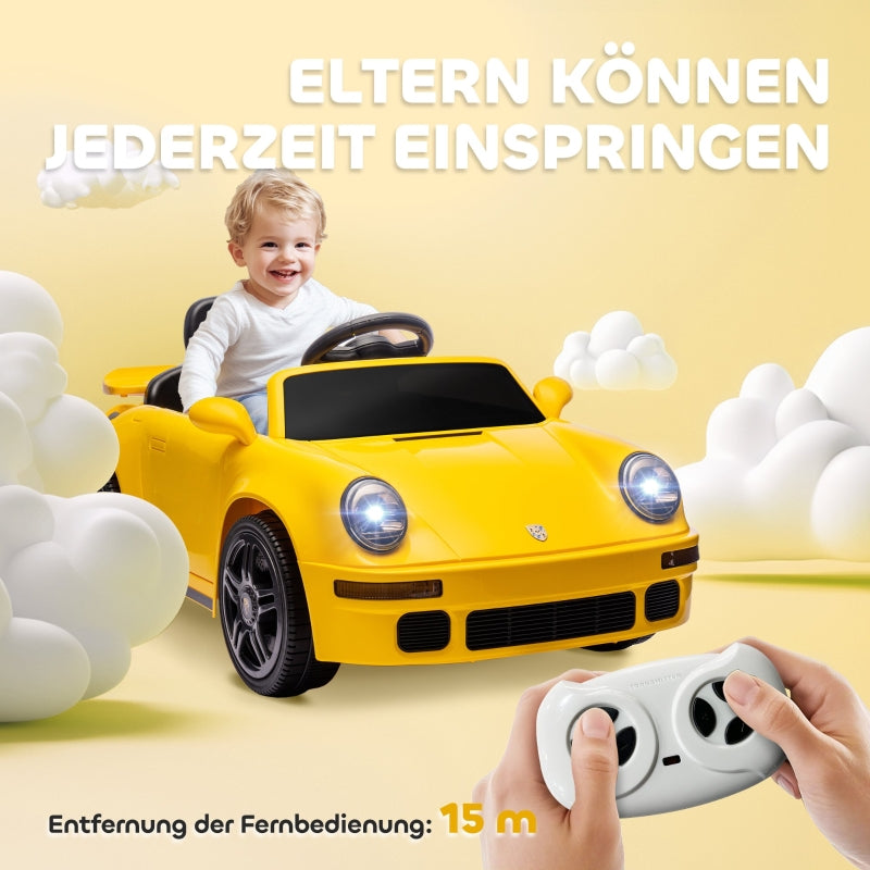 Children's Electric Car with Remote Control, MP3 Player and LED Lights, Yellow