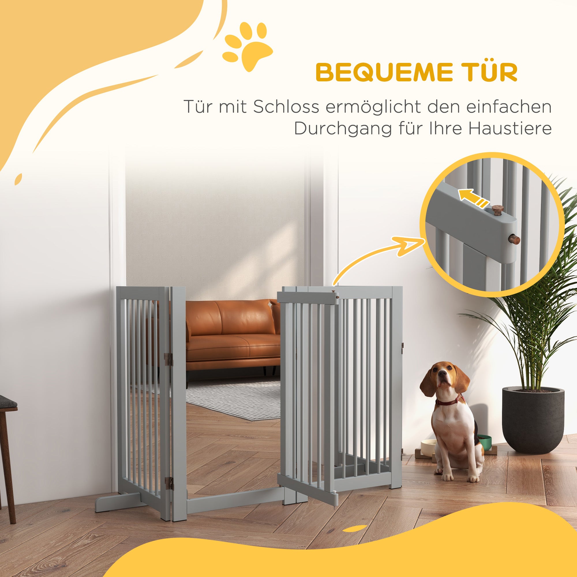 Dog Safety Gate 4-Piece Foldable Door Freestanding Wood Light Gray