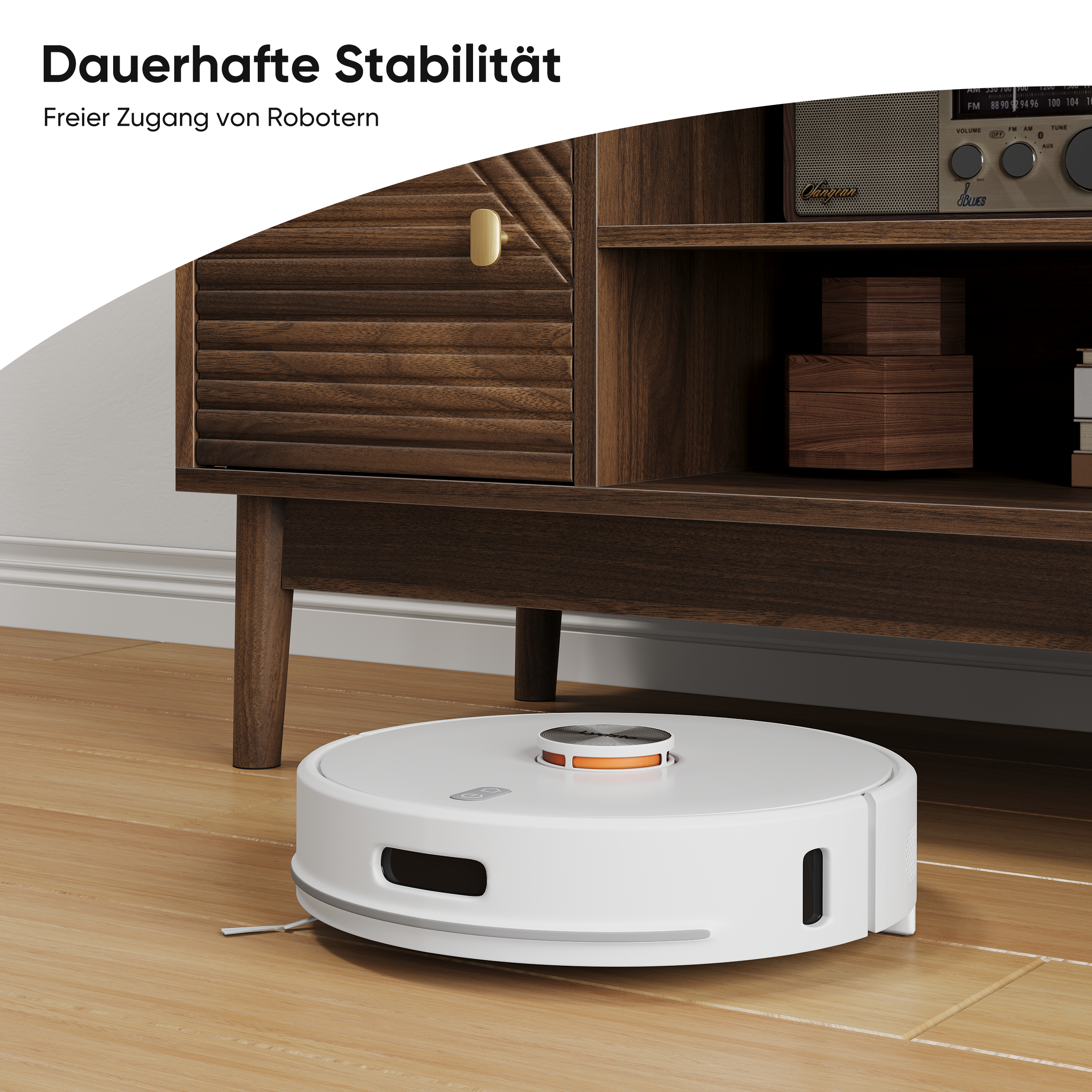 TV Stand, 110cm Mid-Century Modern with Storage Space, Walnut