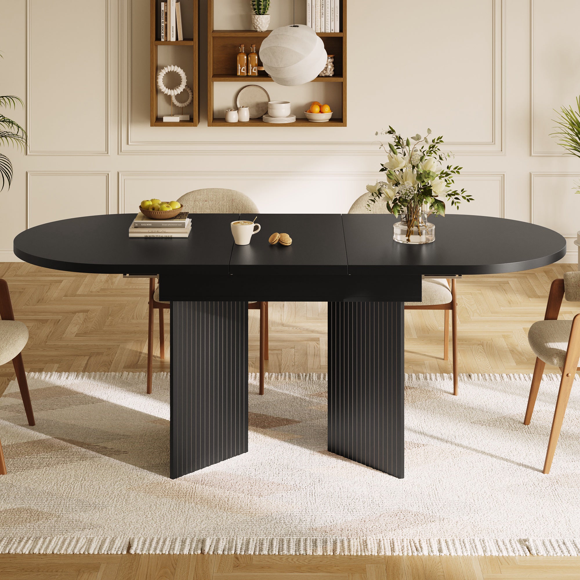Extendable Dining Table with Internal Extension Leaves, 120-160cm, Black