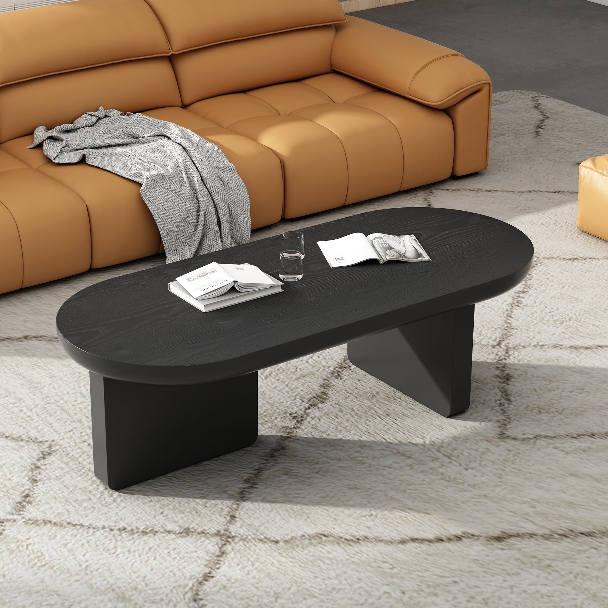 Coffee Table Oval Modern Minimalist Spray-Painted MDF Black