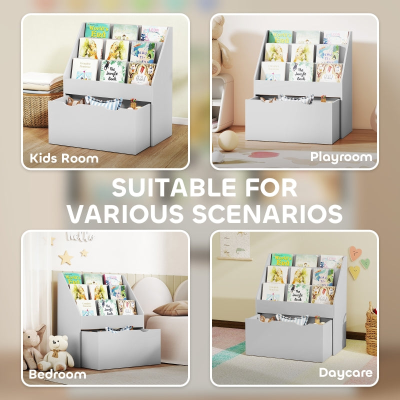 Bookcase for Kids with Shelves and Drawer, Grey